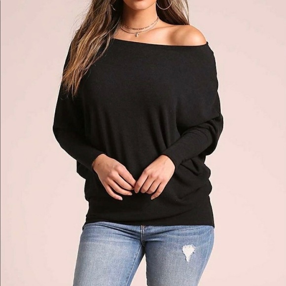 Textured Knit Dolman Blouse Black - Picture 2 of 14